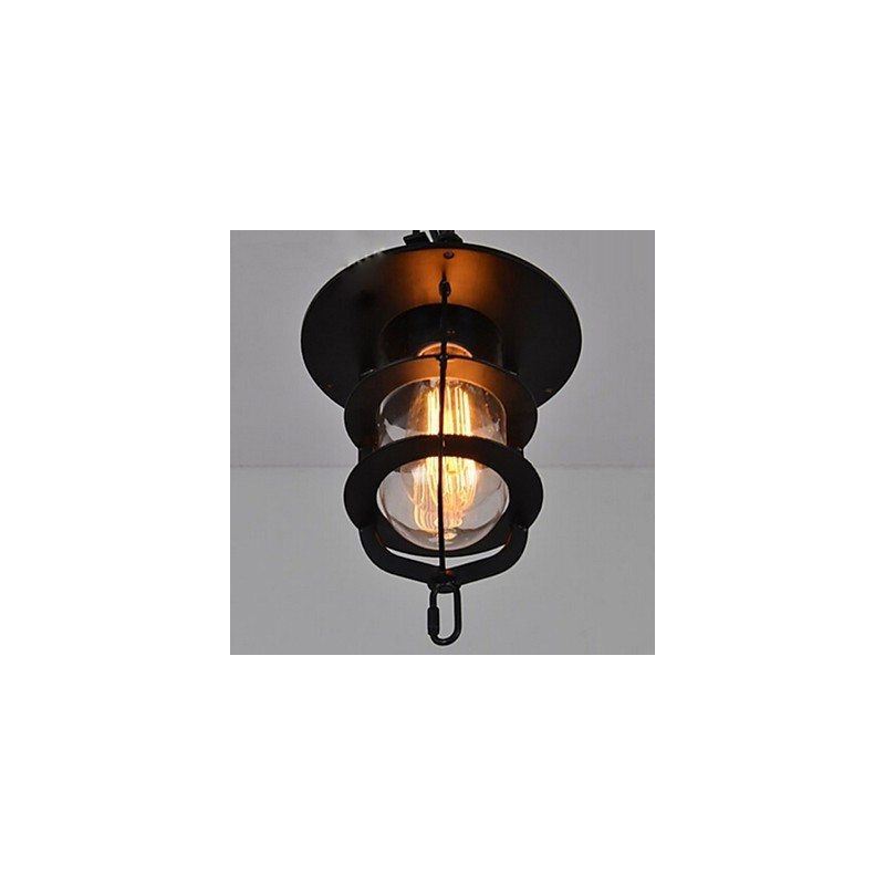Suspension vintage noire de taille moyenne en verre et métal