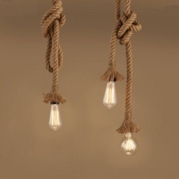1 lustre créatif en corde de chanvre, 100 cm de long, avec 1 ampoule.