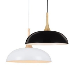 Mini lampe suspendue artistique à 1 lumière, simplicité moderne, finition noir et blanc, en aluminium et bois
