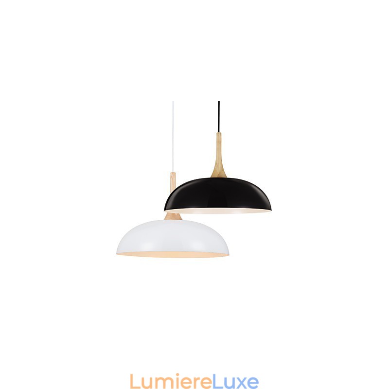 Mini lampe suspendue artistique à 1 lumière, simplicité moderne, finition noir et blanc, en aluminium et bois
