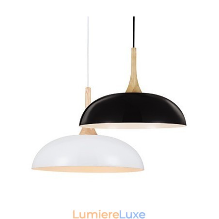 Mini lampe suspendue artistique à 1 lumière, simplicité moderne, finition noir et blanc, en aluminium et bois Mini lampe suspendue artistique à 1 lumière, simplicité moderne, finition noir et blanc, en aluminium et bois