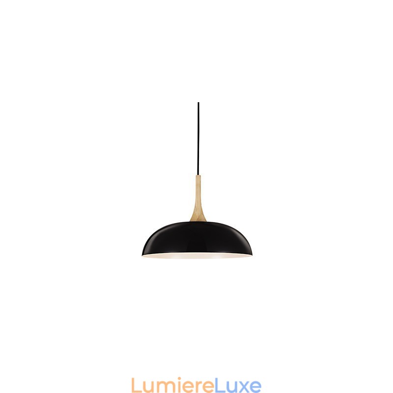 Mini lampe suspendue artistique à 1 lumière, simplicité moderne, finition noir et blanc, en aluminium et bois