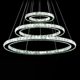 Suspension en cristal à intensité variable, lustre circulaire moderne, lampes d'éclairage, plafonniers ronds blanc froid avec télécommande