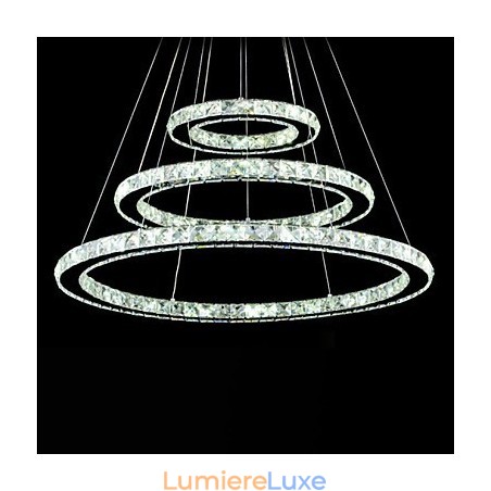 Suspension en cristal à intensité variable, lustre circulaire moderne, lampes d'éclairage, plafonniers ronds blanc froid avec télécommande Suspension en cristal à intensité variable, lustre circulaire moderne, lampes d'éclairage, plafonniers ronds blanc froid avec télécommande