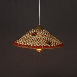 Lampe lustre à chapeaux en bambou café