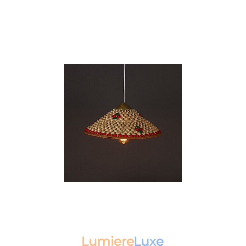 Lampe lustre à chapeaux en bambou café