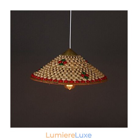 Lampe lustre à chapeaux en bambou café Lampe lustre à chapeaux en bambou café