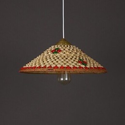 Lampe lustre à chapeaux en bambou café