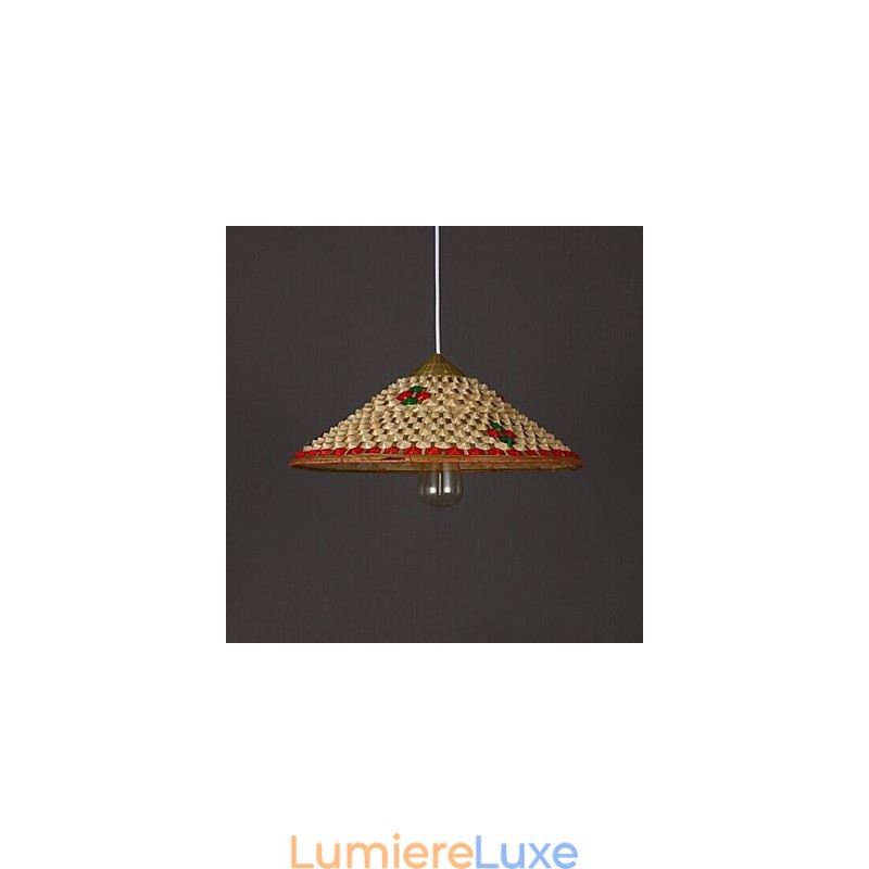 Lampe lustre à chapeaux en bambou café