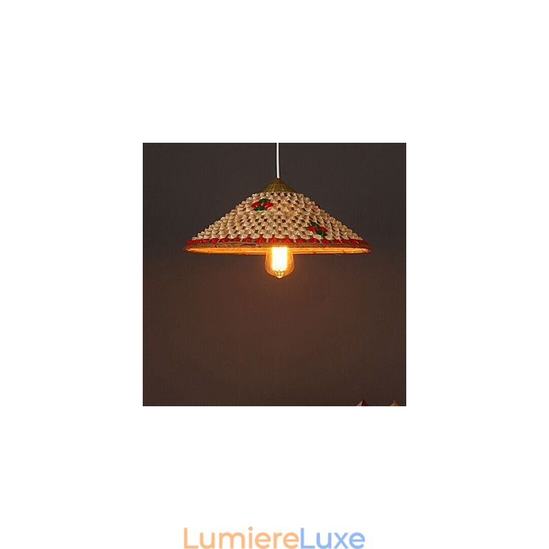 Lampe lustre à chapeaux en bambou café