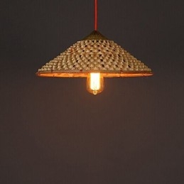Lustre vintage en paille de ferme et bambou