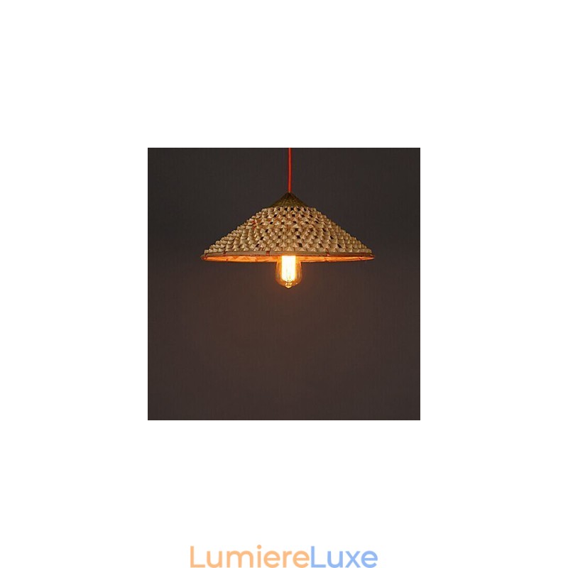 Lustre vintage en paille de ferme et bambou