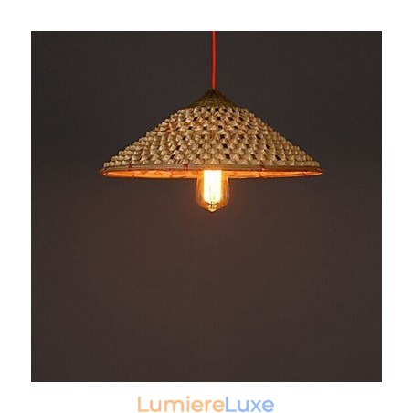 Lustre vintage en paille de ferme et bambou Lustre vintage en paille de ferme et bambou