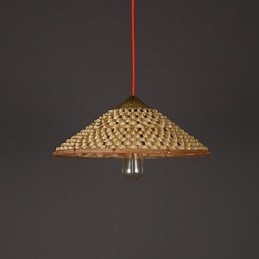 Lustre vintage en paille de ferme et bambou