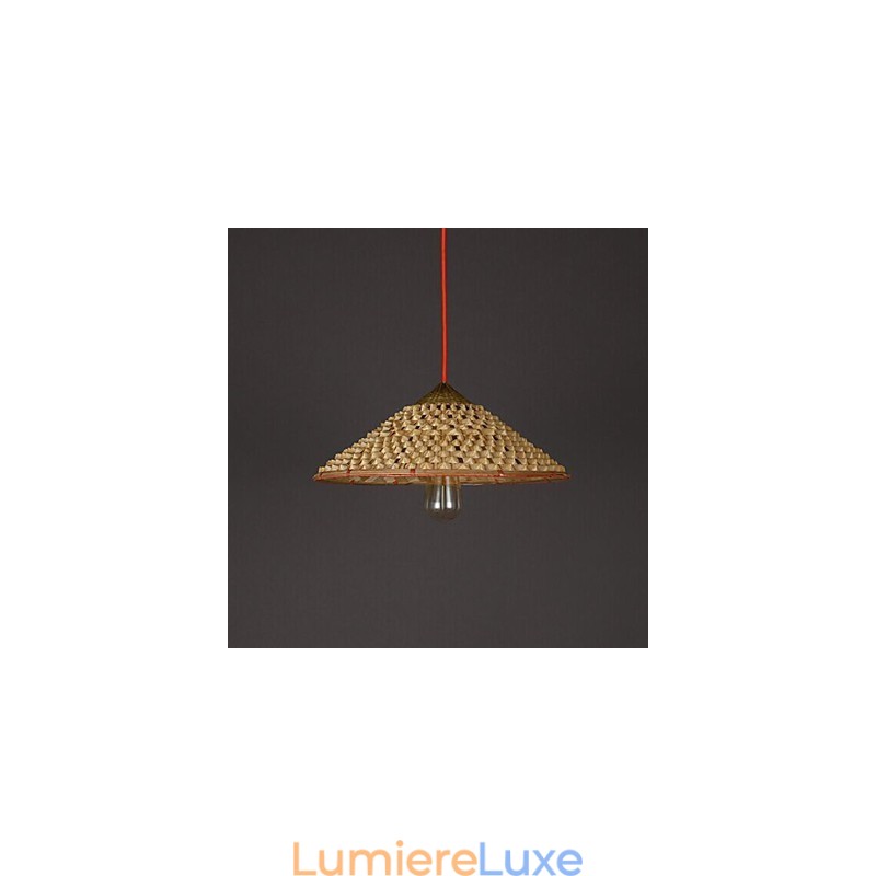 Lustre vintage en paille de ferme et bambou