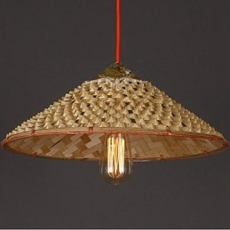 Lustre vintage en paille de ferme et bambou