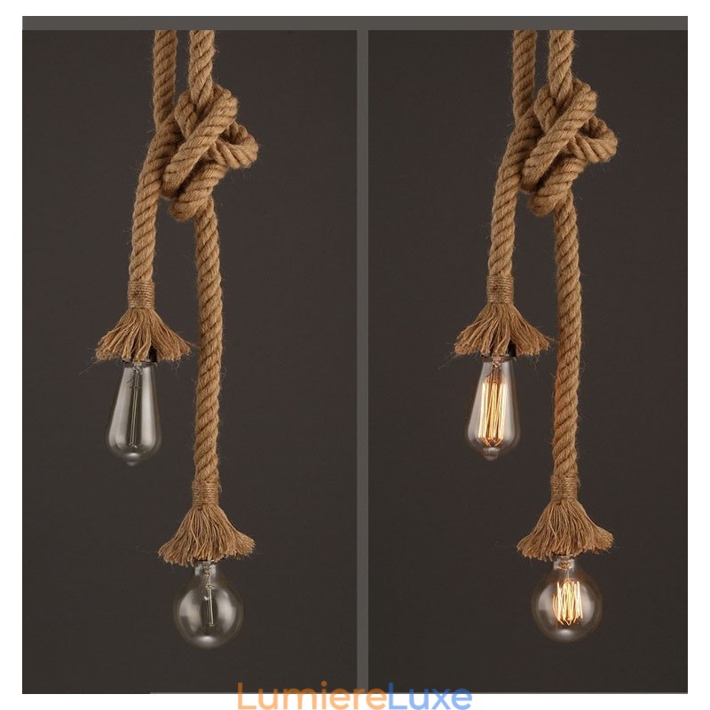 1 lustre créatif en corde de chanvre, 100 cm de long, avec 1 ampoule.