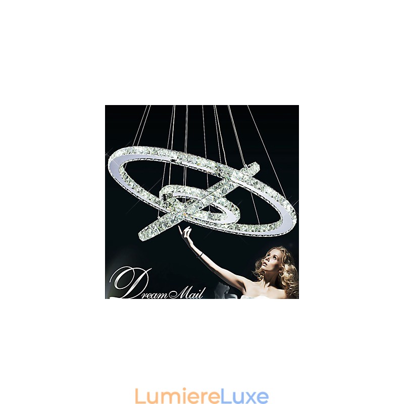 Suspension en cristal à intensité variable, lustre circulaire moderne, lampes d'éclairage, plafonniers ronds blanc froid avec télécommande