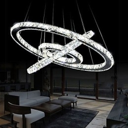 Suspension en cristal à intensité variable, lustre circulaire moderne, lampes d'éclairage, plafonniers ronds blanc froid avec télécommande