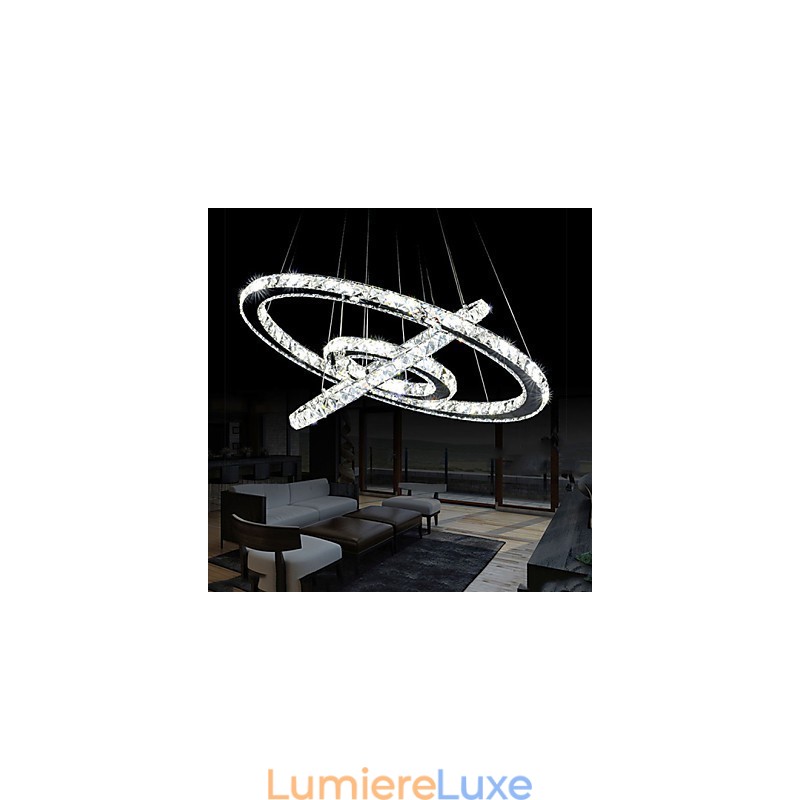 Suspension en cristal à intensité variable, lustre circulaire moderne, lampes d'éclairage, plafonniers ronds blanc froid avec télécommande