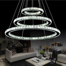 Suspension en cristal à intensité variable, lustre circulaire moderne, lampes d'éclairage, plafonniers ronds blanc froid avec télécommande