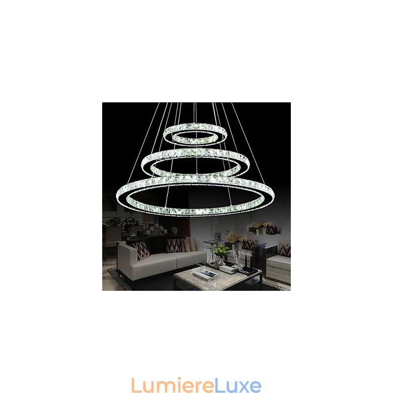 Suspension en cristal à intensité variable, lustre circulaire moderne, lampes d'éclairage, plafonniers ronds blanc froid avec télécommande