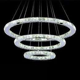 Suspension en cristal à intensité variable, lustre circulaire moderne, lampes d'éclairage, plafonniers ronds blanc froid avec télécommande