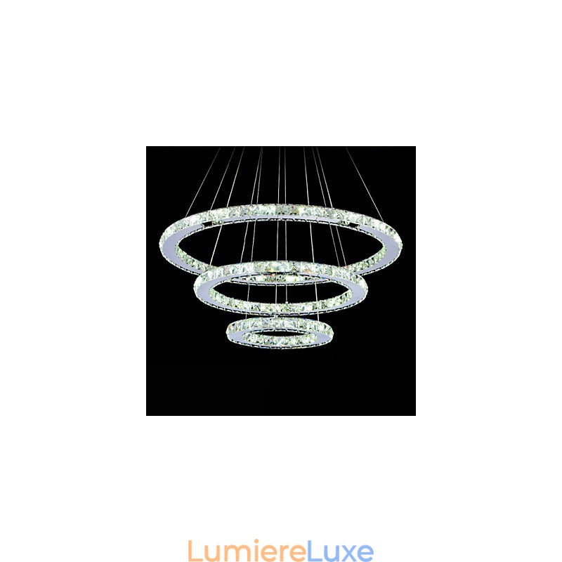 Suspension en cristal à intensité variable, lustre circulaire moderne, lampes d'éclairage, plafonniers ronds blanc froid avec télécommande