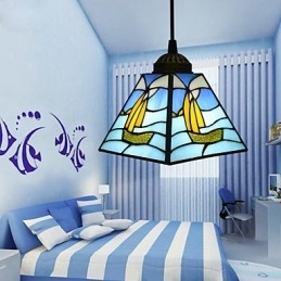 Lampe suspendue contemporaine et contractée en verre teinté méditerranéen à tête unique en forme de ligne de voile