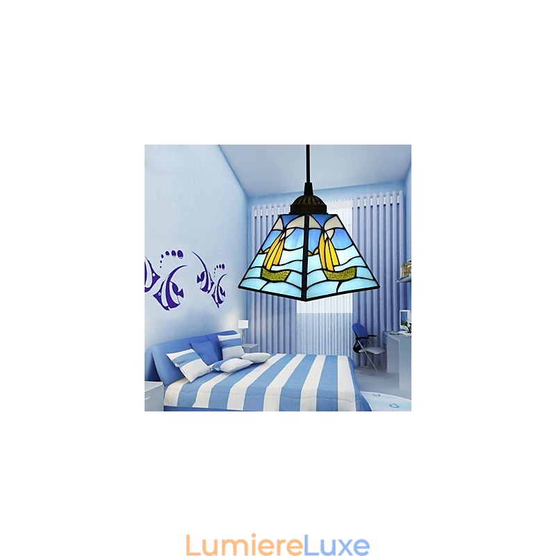 Lampe suspendue contemporaine et contractée en verre teinté méditerranéen à tête unique en forme de ligne de voile