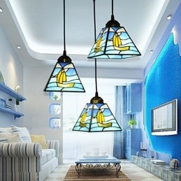 Lampe suspendue contemporaine et contractée en verre teinté méditerranéen à tête unique en forme de ligne de voile