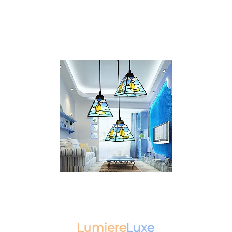 Lampe suspendue contemporaine et contractée en verre teinté méditerranéen à tête unique en forme de ligne de voile