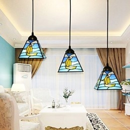 Lampe suspendue contemporaine et contractée en verre teinté méditerranéen à tête unique en forme de ligne de voile