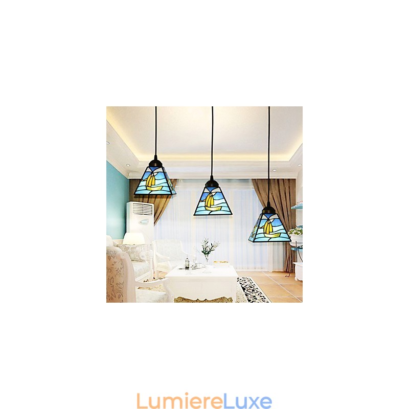 Lampe suspendue contemporaine et contractée en verre teinté méditerranéen à tête unique en forme de ligne de voile
