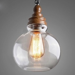 Suspension boule de cristal ronde en bois vintage (diamètre 19 cm)