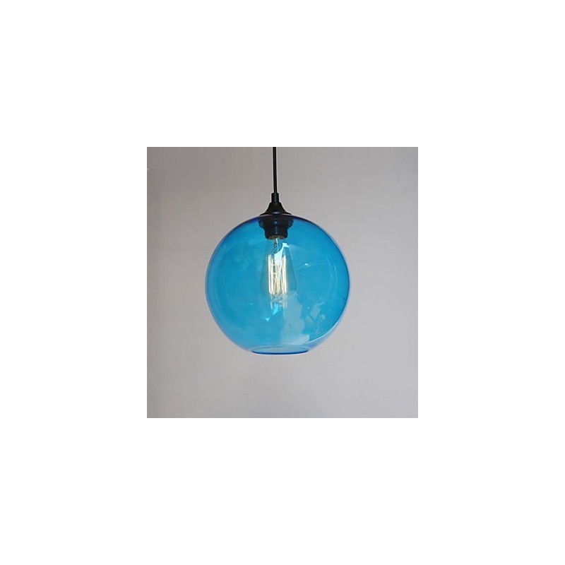 Suspension moderne en verre au design rond et bleu à bulles