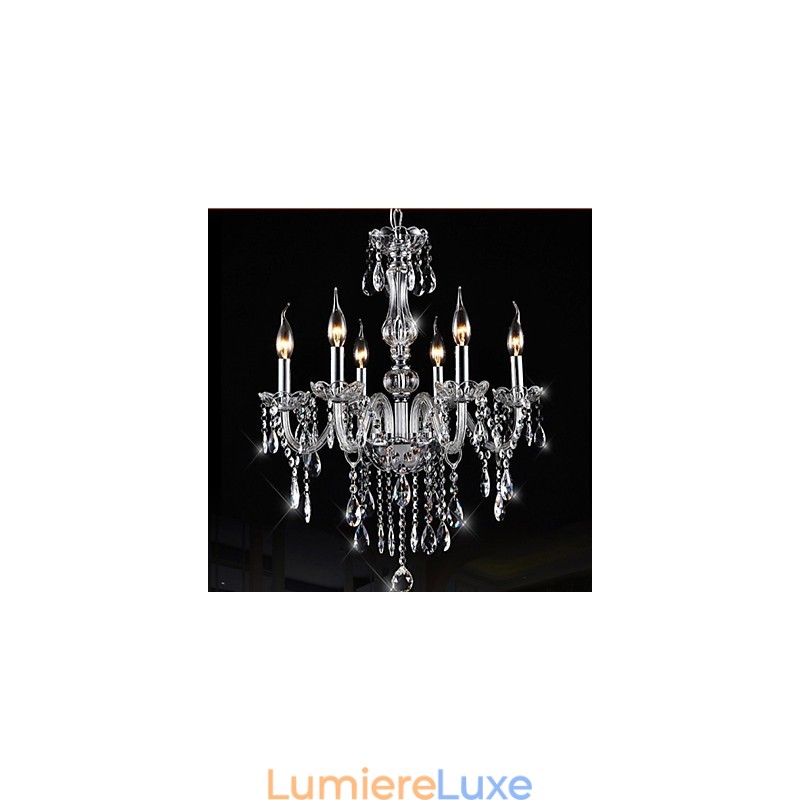 Lustre suspendu en cristal K9 à 6 branches, design vintage de luxe