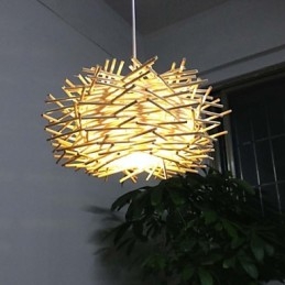 Plafonnier contemporain et contracté 1 lumière en bois tissé à la main