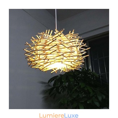 Plafonnier contemporain et contracté 1 lumière en bois tissé à la main Plafonnier contemporain et contracté 1 lumière en bois tissé à la main