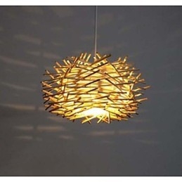 Plafonnier contemporain et contracté 1 lumière en bois tissé à la main