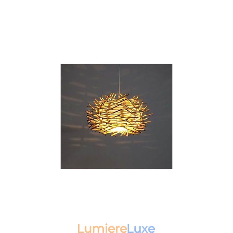 Plafonnier contemporain et contracté 1 lumière en bois tissé à la main