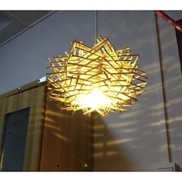 Plafonnier contemporain et contracté 1 lumière en bois tissé à la main