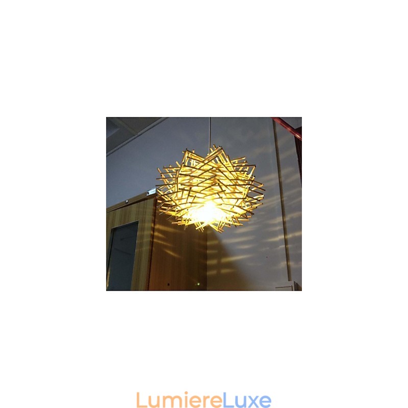 Plafonnier contemporain et contracté 1 lumière en bois tissé à la main