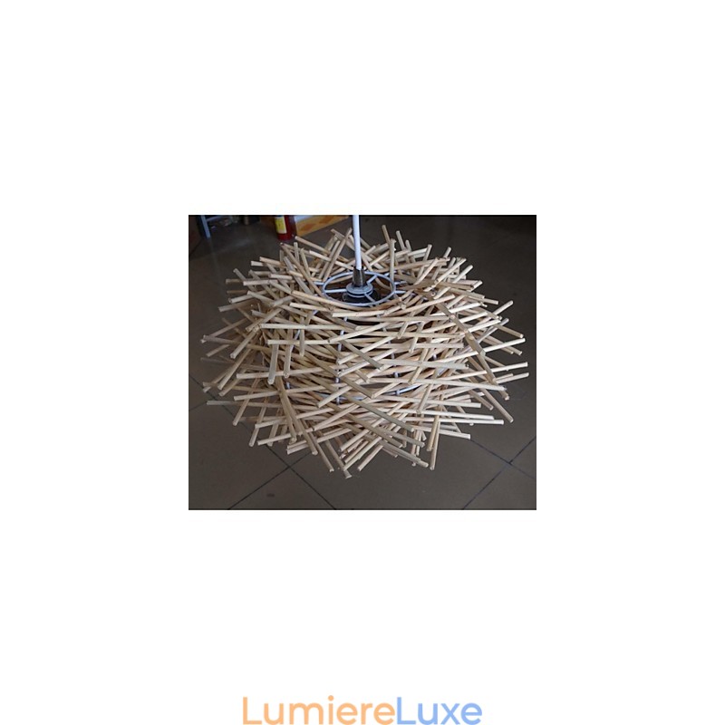 Plafonnier contemporain et contracté 1 lumière en bois tissé à la main