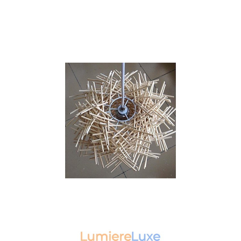 Plafonnier contemporain et contracté 1 lumière en bois tissé à la main