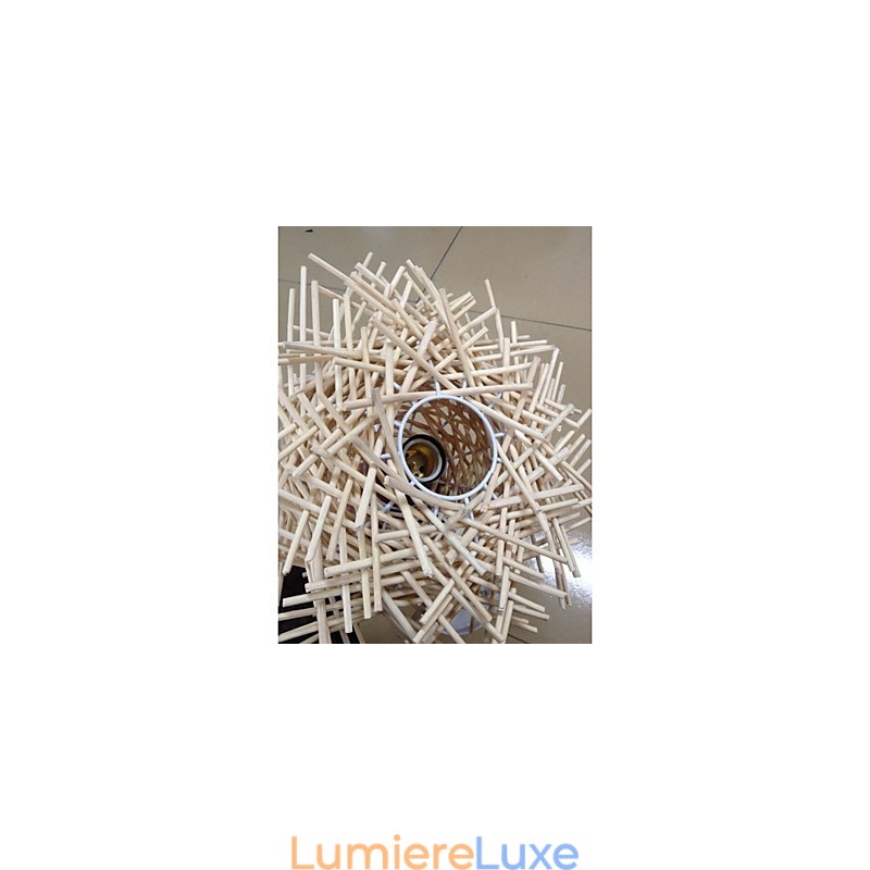 Plafonnier contemporain et contracté 1 lumière en bois tissé à la main