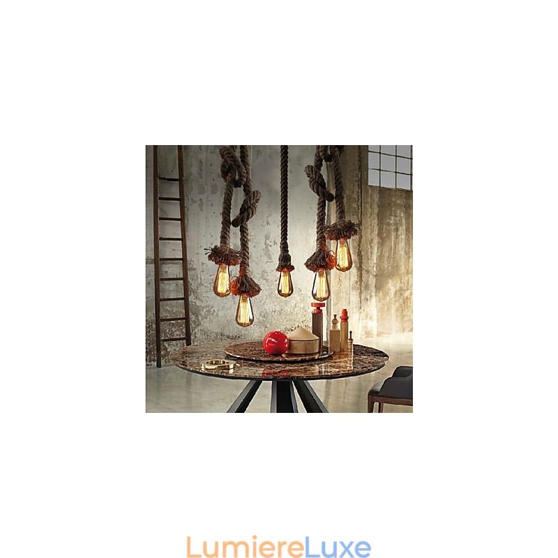 1 lustre créatif en corde de chanvre, 100 cm de long, avec 1 ampoule.