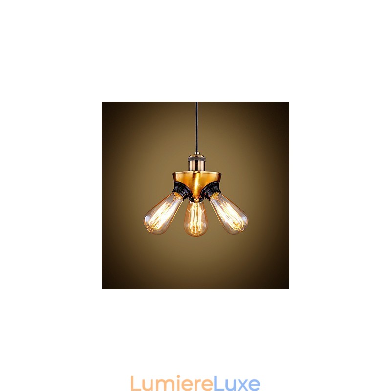 Lampe suspendue industrielle de style country américain, tête en cuivre, trois pieds