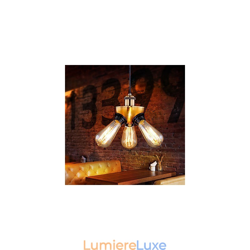 Lampe suspendue industrielle de style country américain, tête en cuivre, trois pieds