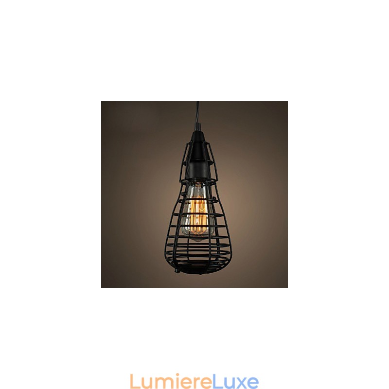 Lampe suspendue à tête unique en fer forgé, style industriel américain, restauration des anciennes méthodes